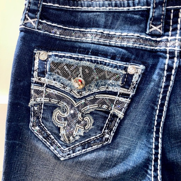 ROCK REVIVAL BELISS EASY STRAIGHT SEQUIN METALLIC STITCH FAUX FLAP JEANS 26 - Picture 7 of 9